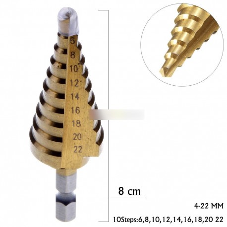 Titanium lépés Cone fúró fej 4-22mm HSS 4241