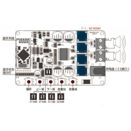 TDA7492P 50W + 50W CSR8635 Bluetooth 4.0 panel