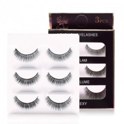 Többrétegű 3 pár 3D kézzel készített természetes lágy vastag, hosszú műszempilla szett dobozban