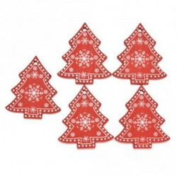 Piros karácsonyfa - 5db fából készült címke karácsonyi ajándék Home Office dekoráció Xmas Tree Hanging Supplies