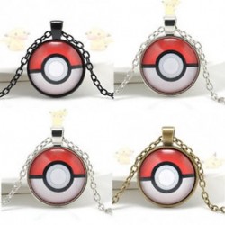 Anime Pokemon Pokeball Cabochon üveg kupola medál nyaklánc ékszer ezüst lánc