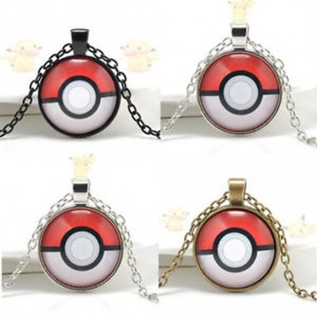Anime Pokemon Pokeball Cabochon üveg kupola medál nyaklánc ékszer ezüst lánc