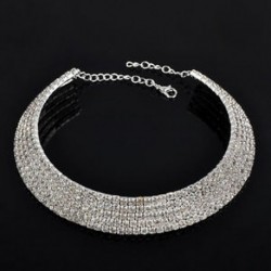 5 soros kristály - Női divat strassz Crystal Choker nyakörv nyaklánc party esküvő ékszer