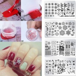 1x Új Nail Art Craft kép Karácsonyi rozsdamentes acél bélyegző lemezek Stencil