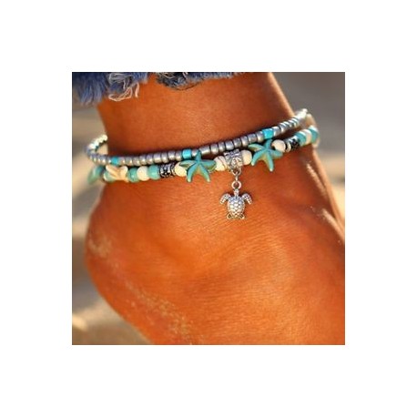 Hot Boho türkiz gyöngyök tengeri teknős lábszár szandál csillag tengeri karkötő