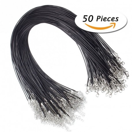 50Pcs 18" fekete bőr fonott viasz Cord nyaklánc homár zárószerkezethez DIY Ékszerek készítése