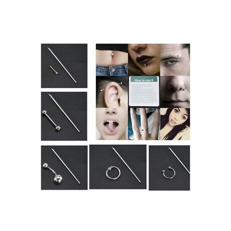 Pro Eldobható Piercing Kit steril tű fül orr mellbimbó nyelv test gyűrű eszköz