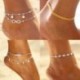 Boho tengeri csillag türkiz gyöngyök tengeri teknős anklet strand szandál boka karkötő JP