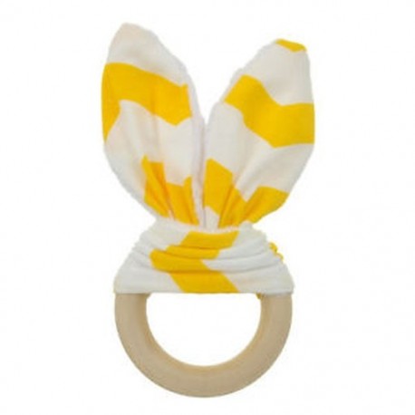 Sárga fehér - Sárga fehér Baba fogzási gyűrű kézzel készített természetes fából készült chewie teether nyuszi