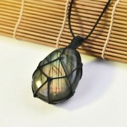 * 3 Természetes turmalin medál nyaklánc kristály gem minta kézzel szőtt Jet Stone