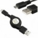 Fekete Micro USB 2.0 visszahúzható adatszinkron töltő kábel kábel a Samsung HTC Android számára