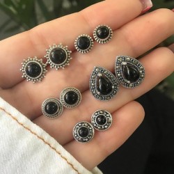 5pár vintage retro fekete fülbevaló ékszer bizsu kiegészítő szett készlet