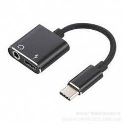 Fekete USB-C-tól 3,5 mm-ig és töltő 2 in1 fejhallgató audio jack töltőkábel adapter