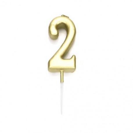 2-es - Arany színű számgyertya tortadísz szülinapra