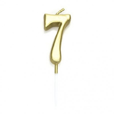 7-es - Arany színű számgyertya tortadísz szülinapra