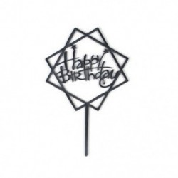 Happy Birthday - Fekete színű dupla négyzetes akril tortadísz szülinapra - 2