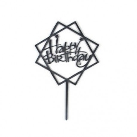 Happy Birthday - Fekete színű dupla négyzetes akril tortadísz szülinapra - 2