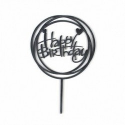 Happy Birthday - Fekete színű kerek akril tortadísz szülinapra - 4