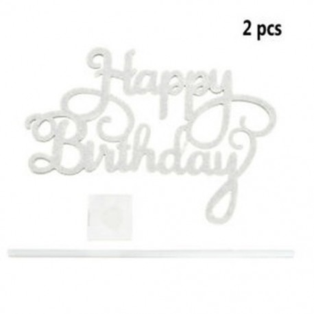 2db Happy Birthday - Ezüst színű csillogó akril tortadísz szülinapra - 5
