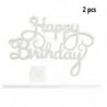 2db Happy Birthday - Ezüst színű csillogó akril tortadísz szülinapra - 5