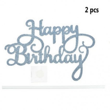 2db Happy Birthday - Kék színű csillogó akril tortadísz szülinapra - 5
