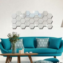 * 16 Hexagon Silver (12db) Kivehető tükör matrica Art Mural fal matricák otthon szoba DIY dekoráció dekoráció