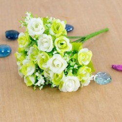 fehér 21 Fej Mesterséges műanyag rózsa selyem virág esküvői csokor Otthoni irodai dekorok