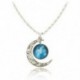 924 NŐI TRENDY GALACTIC ÜVEG CABOCHON PENDANT SILVER-TONE CRESCENT MOON NECKLACE