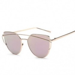 Arany rózsaszín Női lapos lencse tükrözött fém keret szemüveg túlméretezett macska szem napszemüveg Új