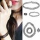 Vintage Stretch Tattoo Choker nyaklánc karkötő gyűrű készlet fekete elasztikus Boho 90s
