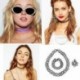 Vintage Stretch Tattoo Choker nyaklánc karkötő gyűrű készlet fekete elasztikus Boho 90s