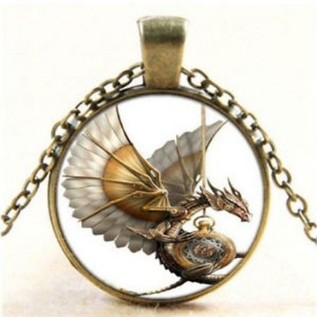 Vintage Steampunk sárkány fotó üveg Cabochon bronz lánc medál nyaklánc ajándék