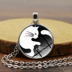 Yin Yang Cat Vintage Punk pillangó sárkány kabókon üveg bronz lánc bagoly medál nyaklánc
