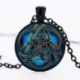 Kék kelta triquetra Vintage Punk pillangó sárkány kabókon üveg bronz lánc bagoly medál nyaklánc
