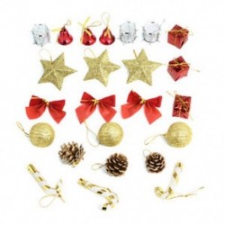 Arany   Red 24db Xmas díszek Csillogó labdák Baubles karácsonyfa medál dekoráció DIY