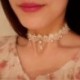Retro női gótikus fehér virág csipke Charm gyöngy medál Choker nyaklánc ékszerek