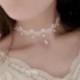 Retro női gótikus fehér virág csipke Charm gyöngy medál Choker nyaklánc ékszerek