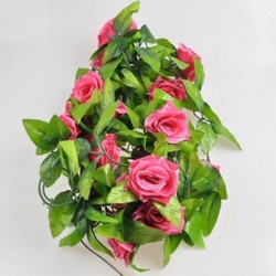 Rózsaszín 1PC mesterséges borostyán szőlő selyem rózsa virág hamis függő garland esküvői lakberendezés