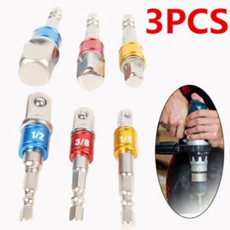 3Pcs 1/4 &quot 3/8&quot  1/2 &quot 3Pc / Set Hex Drill Bit csatlakozó adapter elektromos ütközésvezérlő