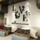 * 2 Fekete Stílusos 3D levehető levél LOVE fali matrica Art Vinyl Decals Hálószoba dekoráció Új