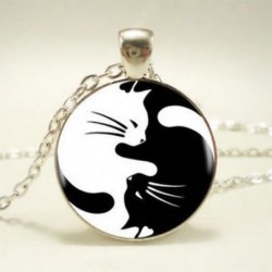 Retro Yin Yang macska kerek medál Choker nyilatkozat ezüst női nyaklánc ékszer