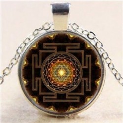 Divat ezüst lánc nyaklánc Sri Yantra fotó Cabochon üveg medál ékszerek