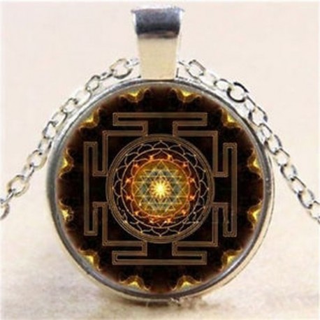 Divat ezüst lánc nyaklánc Sri Yantra fotó Cabochon üveg medál ékszerek
