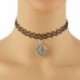 Fekete (egyrétegű) Vintage Stretch Tattoo Choker nyaklánc medál Retro Henna Punk Elasztikus 80-as évek 90-es években