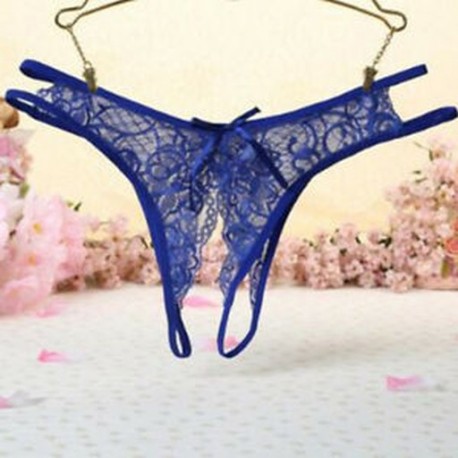 Kék Női csipke bugyi Crotchless virágos fehérnemű-bugyi Fehérnemű G-string rövidnadrág