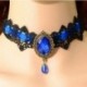 Kék Nők csipke drágakő Punk viktoriánus choker gallér nyaklánc medál gótikus Cosplay