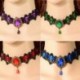Kék Nők csipke drágakő Punk viktoriánus choker gallér nyaklánc medál gótikus Cosplay