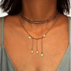 Női divat többrétegű arany choker csillag kristály lánc medál nyaklánc ékszer