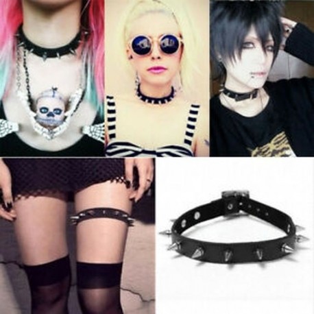 Punk nők gótikus bőr choker szív lánc Spike szegecs csat nyaklánc