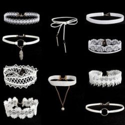 10PCS fehér virág csipke bársony choker nyaklánc Vintage lánc ékszer szett